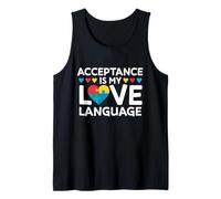 Acceptance Is My Love Language Autismo Concientización Puzzle Corazón Camiseta sin Mangas