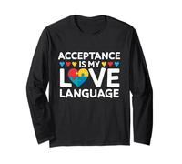 Acceptance Is My Love Language Autismo Concientización Puzzle Corazón Manga Larga
