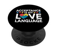 Acceptance Is My Love Language Autismo Concientización Puzzle Corazón PopSockets PopGrip Adhesivo