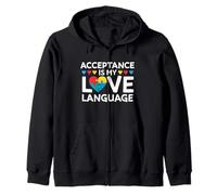 Acceptance Is My Love Language Autismo Concientización Puzzle Corazón Sudadera con Capucha
