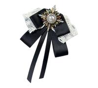 Accesorio con detalle de cinta de encaje, centro de perlas sintéticas y diseño de pin desmontable para broche de solapa formal, Negro, Taille unique