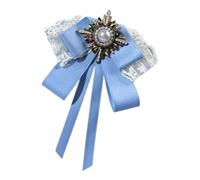 Accesorio con detalle de cinta de encaje, centro de perlas sintéticas y diseño de pin desmontable para broche de solapa formal, azul claro, Taille unique