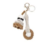 Accesorio creativo de ganchillo hecho a mano con forma de raqueta de bádminton para personalización cálida y uso diario elegante soporte, caqui, Talla única
