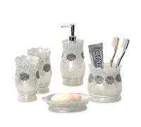 Accesorio de baño Conjunto de accesorios de baño de 5 piezas de encaje de resina, juego de lavado de baño, dispensador de jabón, soporte para cepillo de dientes, vaso y jabonera Juego de lavado de baño