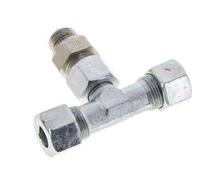 Accesorio de corte en T de acero galvanizado 12S y M18x1,5 con rosca macho 630 bar ajustable ISO 8434-1