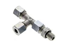 Accesorio de corte en T en ángulo recto con rosca macho 8L y M12x1,5 de acero galvanizado 315 bar ajustable ISO 8434-1