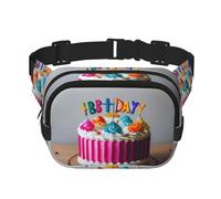 Accesorio de entrenamiento con estampado de pastel de feliz cumpleaños, bolsa de cintura cuadrada de doble capa, viaje de moda para hombres y mujeres