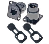 Accesorio de instalación de red 2 piezas tipo D para conector de montaje en panel RJ45 con cubiertas antipolvo (negro)