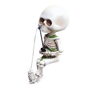 Accesorio de jardín de esqueleto de pesca, estatua de esqueleto pequeño, estatua de calavera de Halloween, figuras de terror, figuras de esqueleto de pesca de terror, estatua de decoración para fuente