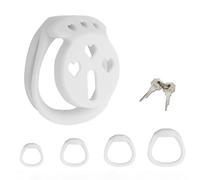 Accesorio De Jaula Protectora De Silicona De Agujero Circular En Forma De CorazóN con 4 Anillos, Accesorio De Jaula De Entrenamiento Efectivo para Hombres, Regalos De Pareja (Blanco)