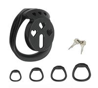 Accesorio De Jaula Protectora De Silicona De Agujero Circular En Forma De CorazóN con 4 Anillos De Reemplazo De Diferentes TamañOs, Accesorio De Jaula De Entrenamiento Efectivo para Hombres (Negro)