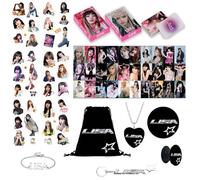 Accesorio de Lisa de Blackpink, Set de regalo Lalisa, Caja de regalo para fans de Blackpink, Set de regalo de mercancía de Lisa Rockstar personal, Tarjeta de foto con bolsa de cordón, pulsera, llavero