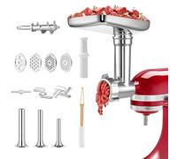 Accesorio de Picadora de Carne de Acero Inoxidable para Kitchenaid, Con 4 Discos de Molienda 3 Cuchillas 3 Rellenadores de Salchichas 1 Prensa para Hamburguesas & Cepillo de Limpieza, (Sin Máquina)