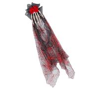 Accesorio de tul para el pelo de Halloween con impresión de red roja, adorno de mano de esqueleto, clip para el pelo para disfraz gótico y atuendo de fiesta, accesorio gótico, velo de telaraña, clip