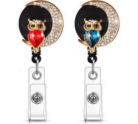 Accesorio elegante, portatarjetas retráctil con forma de búho, diseño elegante con diamantes de imitación de cristal, símbolo de sabiduría para