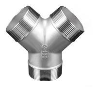 Accesorio en forma de Y de acero inoxidable 304 con rosca interna y externa diseñado para evitar fugas en redes de fontanería para conectar tuberías en aplicaciones de jardín e industriales (exterior