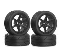 Accesorio Modelos RC para 1/10 1/12 1/14 4 Uds Neumáticos 65mm Llanta Azul Hexagonal 12mm Coche Goma RC para Carreras Piezas para Compatibles Modelos Juguete Reparación(Black)