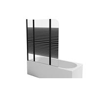 Accesorio para bañera MARWELL BLACK LINES 125 x 140 cm plegable en 3 partes - fabricado en vidrio de seguridad monocapa de 4 mm de espesor, diseño negro mate, Matt negro