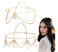 Accesorio para el cabello mujer + Diadema estilo bohemio dorado + diseño clásico ajustable + 2 piezas + talla única + color dorado