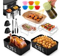 Accesorio para freidora de aire 11 Piezas, compatible con Ninja, COSORI, Cookwise 8,5L-9,5L doble zona, Incluye moldes de silicona, rejillas, pulverizador de aceite, guantes, pinzas, etc