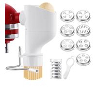 Accesorio para hacer pasta gourmet para batidoras KitchenAid, accesorio de prensa de pasta para mezclador de ayuda de cocina con 7 platos intercambiables, plástico de grado alimenticio (actualización)