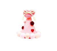 Accesorio para mascotas para el día de San Valentín, sombrero de corazón rosa con pompones, gorro montado para gatos y perros para celebraciones