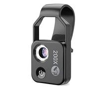 Accesorio para microscopio para móvil 200X Objetivo, Mini Microscopio Digital Portátil Luz un LED/Clip Universal
