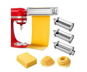 Accesorio para Pasta para Batidora de Pie para KitchenAid 3 pzs - Rodillo de Pasta, Cortador de Espaguetis & Cortador de Fettuccine - Accesorios Inox - Accesorios Batidora para KitchenAid de MMOBIEL