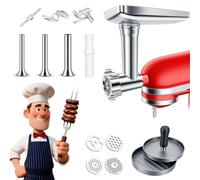 Accesorio Picador de Carne Compatible con la Batidora de Pie Kitchen Aid Acero Inoxidable, Incluye Placas Picadoras, Cuchillas Picadoras, Tubos para Salchichas, Prensas para Hamburguesas