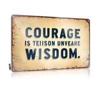 Accesorio vintage para pared | El coraje es el gemelo de la sabiduría. Arte decorativo para pared desgastado listo para colgar para el baño (30 x 40 cm)