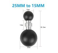 Accesorios adaptadores de montaje de cabeza esférica, goma + metal de 25 mm a 25 mm/17 mm/15 mm, brazo de montaje de bola doble para soportes de teléfono