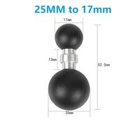 Accesorios adaptadores de montaje de cabeza esférica, goma + metal de 25 mm a 25 mm/17 mm/15 mm, brazo de montaje de bola doble para soportes de teléfono