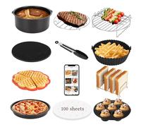 Accesorios Airfryer, Molde Silicona Freidora de Aire, Rejilla, Bandeja Horno Redonda,12 Piezas para COSORI Cecotec Ninja Philips Aigostar 5,5L 6L 6,2L 6,5L Freidora Sin Aceite