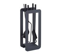 Relaxdays Accesorios Chimenea, Set de 5 Piezas, Atizador, Pala, Escoba, Pinzas y Soporte, Útiles Estufa, Gris/Negro, Acero, 60 x 22,5 x 16 cm