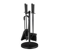 Relaxdays Accesorios Chimenea, Set 5 Piezas, Atizador, Pala, Escoba, Pinzas y Soporte, Útiles Estufa de Acero, Negro