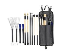 Accesorios completos para batería que comprenden baquetas, pinceles, mazos, varillas de madera, bolsa de almacenamiento impermeable con bolsillo para accesorios de percusión