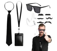 Accesorios de agente secreto + Disfraz espía para adultos + Set 6 piezas + tamaño ajustable + negro