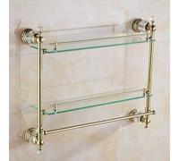 Accesorios de baño de Cristal de latón Pulido Dorado, Juego de Accesorios para baño, toallero, Barra de Toalla, Soporte de Papel, jabonera, Solo Estante Doble