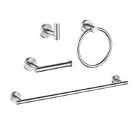Accesorios de baño de plata cepillada, juego de accesorios de baño NSCMQSL incluye soporte para papel higiénico de 24 pulgadas, toallero, anillo de toalla, gancho montado en la pared, 4 piezas