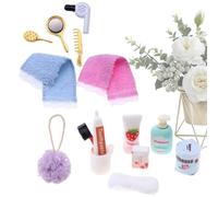 Accesorios de baño en miniatura de aleación | Secador de pelo realista espejo peine conjunto | Soporte de espacio de tocador | Modelo detallado diseñado para colección de casa de muñecas