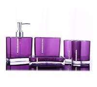 Accesorios de Baño Morados Jabonera Morada Acrílico Morado Juego de 5 Piezas Accesorios de Baño Acrílicos Taza de Baño Botella Soporte para Cepillo de Dientes Jabonera