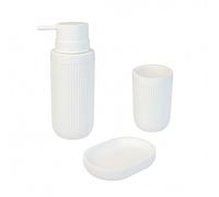 Accesorios de baño Relaxdays, 3 Piezas, dispensador de jabón, jabonera, Vaso, poliresina, Set de baño, Blanco