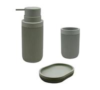 Accesorios de baño Relaxdays, 3 Piezas, jabonera, dispensador, Vaso cepillos, poliresina, Set baño, Gris Claro
