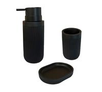 Accesorios de baño Relaxdays, 3 Piezas, jabonera, dispensador, Vaso para cepillos, polirresina, Negro