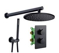 Accesorios de baño, Sistema de Ducha Oculto termostático, Juego de grifería de Ducha Oculta Negra, Juego de Mezclador de Ducha de latón, embellecedor de válvula