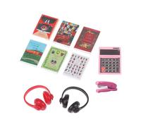 Accesorios de Casa de Muñecas Escala 1:12-10 Piezas Sala de Estudio con Libros, Grabadora, Calculadora y Auriculares