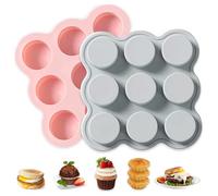 Accesorios de cocina de silicona, Mini molde para cupcakes de 9 cavidades, juego de moldes reutilizables para hamburguesa, Pan y galletas, bandeja antiadherente para hornear, 2 uds.