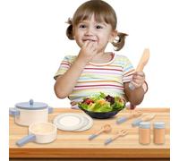 Accesorios de cocinapara niños: juegodecocinade10 Piezas, colección de Utensilios de de Madera, ollas y sartenes de juegodesimulación con Platos | Regalo Educativo para niños Navidad