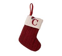 Accesorios de decoración navideña, calcetines navideños de punto rojo, colgante de árbol de Navidad, calcetines de lana retórica bordados (C, talla única)