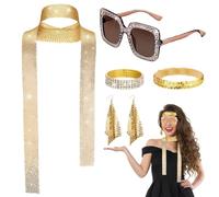 accesorios de discoteca para mujer, 5 Piezas Accesorios de Discoteca Kit, 70 Mujer Lentejuelas Accesorios, Lentejuelas disfraz retro de discoteca para mujer, para Carnaval Fiestas Rave y Baile Boda